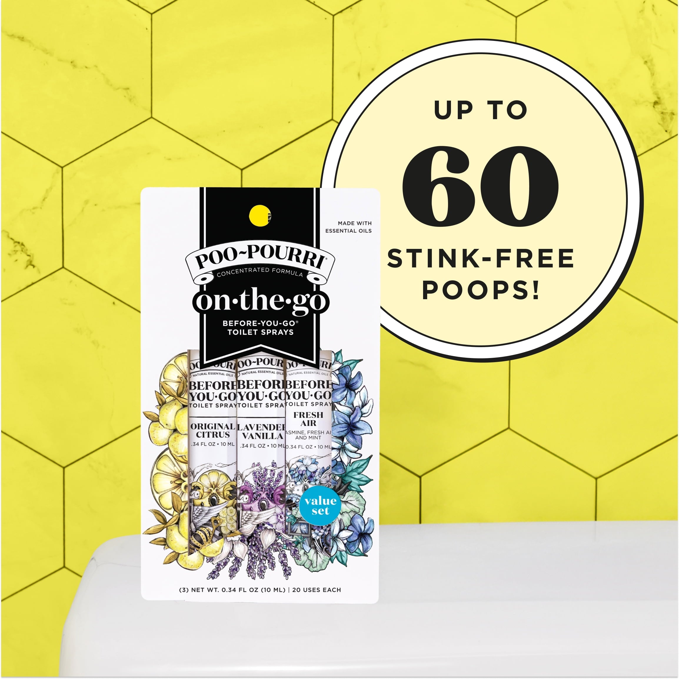 Poo-Pourri Before-You-Go Toilet Spray - On-The-Go, Travel Size Variety 10 mL - Original Citrus, Lavender Vanilla and Fresh Air