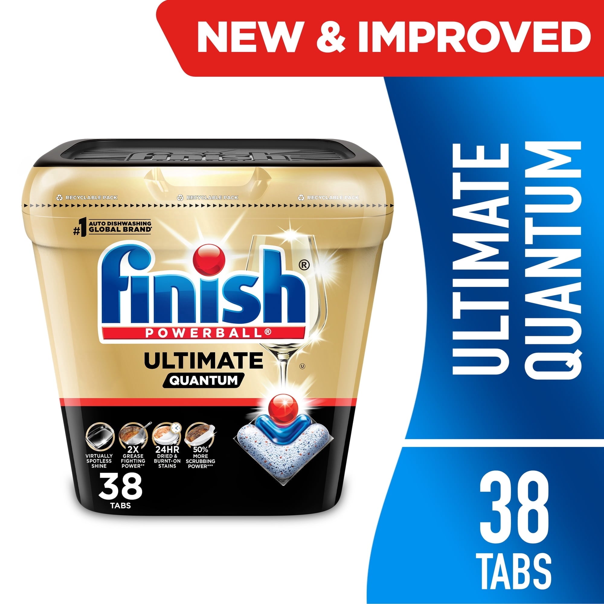 Finish Ultimate Quantum Dishwasher Pods - Dishwasher Detergent Dish Soap, 50% More Cleaning Power, 38 Tabs - 3-Pack