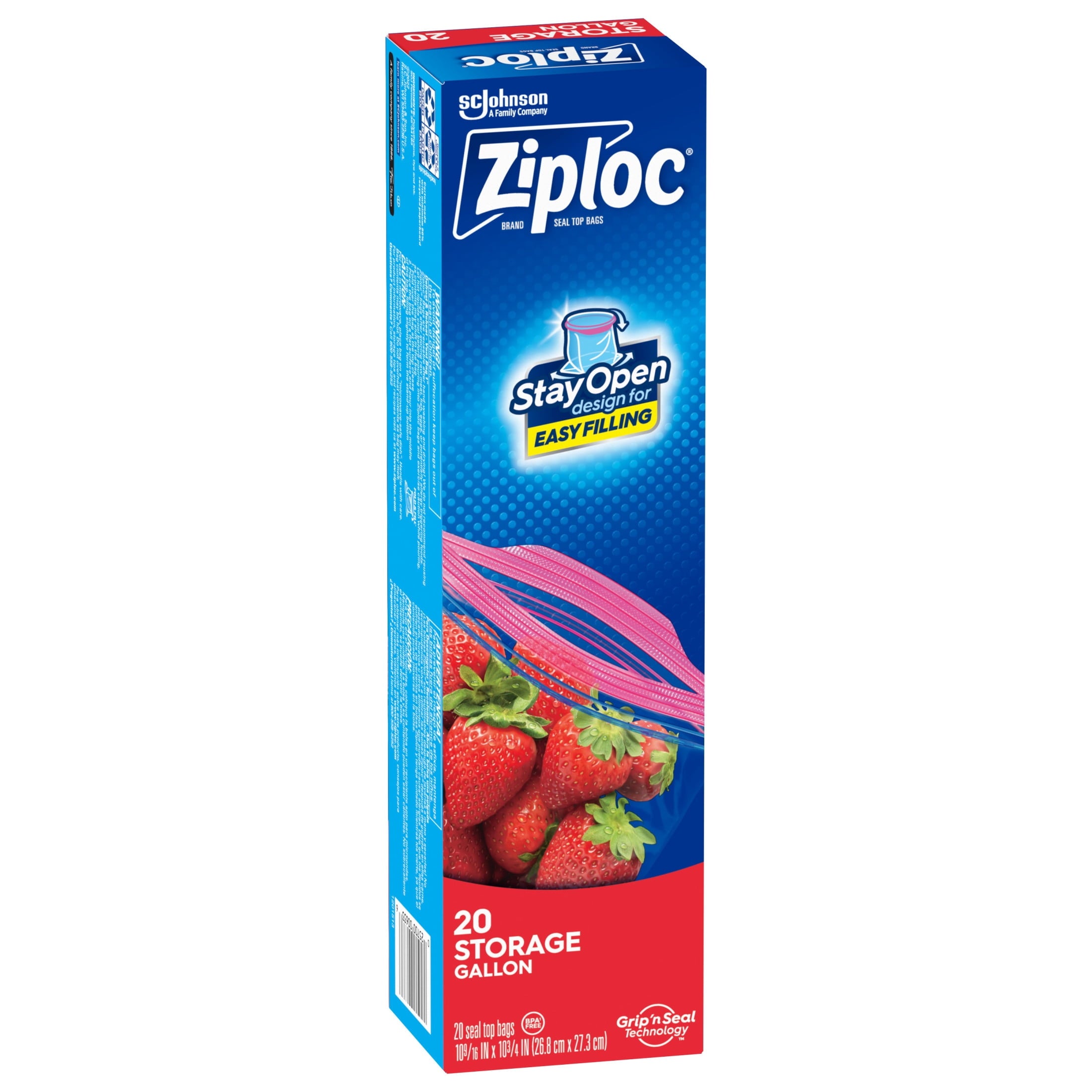 Ziploc Brand Food Storage Bags - School Supplies, with Grip 'n Seal Technology, Zipper, Gallon, 20 Count