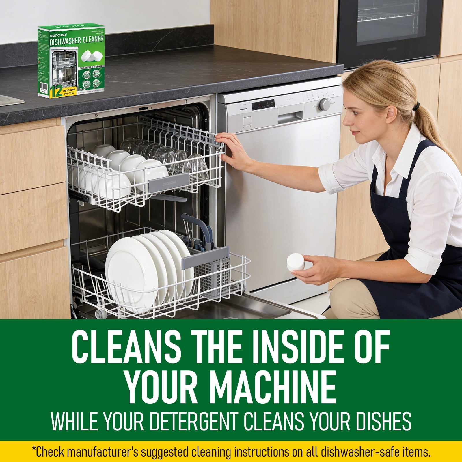 aphouse Dishwasher Cleaner And Deodorizer - 12 Tablets, Deep Cleaning Descaler for Dishwasher, Septic Safe, Removes Odor Causing Limescale